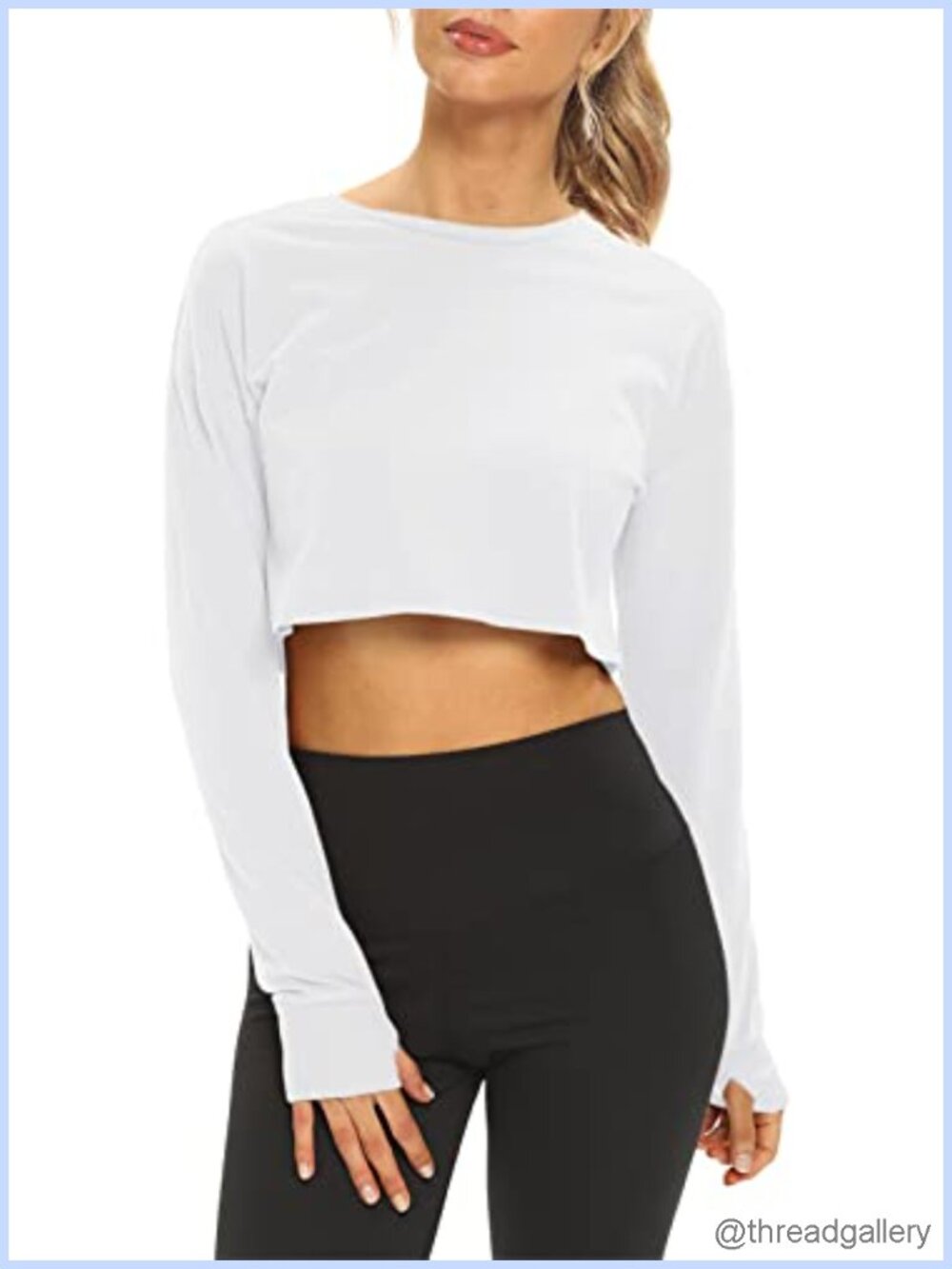 Women's Athletic Crop Top Long Sleeve Thumb Hole Workout Yoga Shirt
